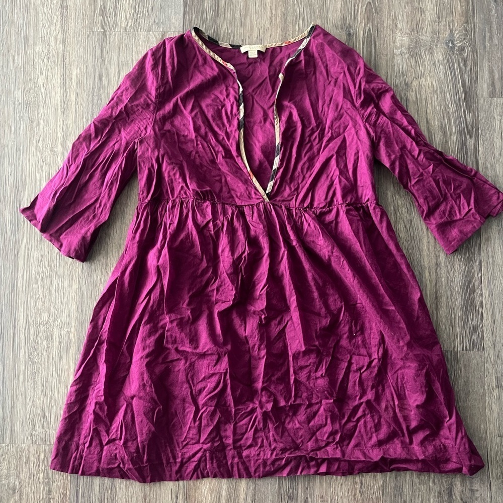 Burberry Brit | Fuschia V Neck Cotton Swim Cover Up Tunic Nova Check Neckline